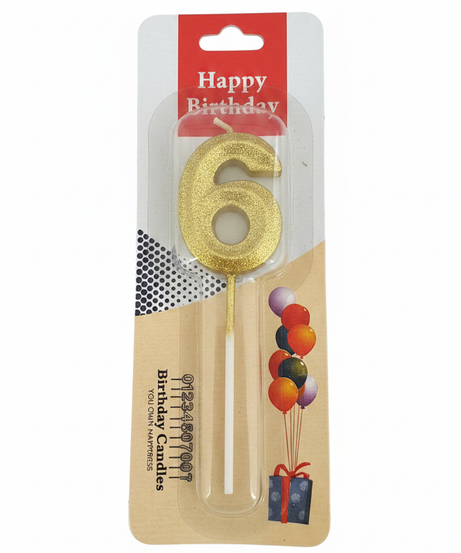 Happy Birthday Glitter Gold Number 6 Birthday Candle
