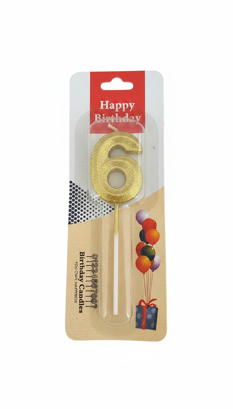Happy Birthday Glitter Gold Number 6 Birthday Candle