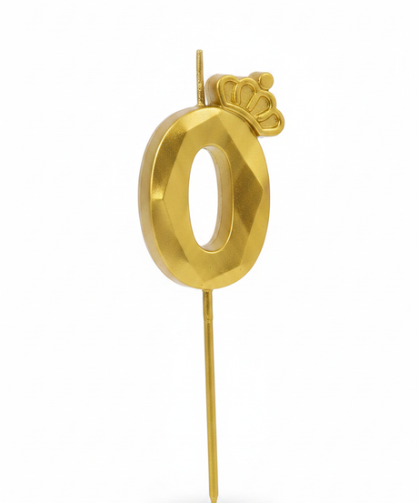 Happy Birthday Gold Number 0 Crown Candle