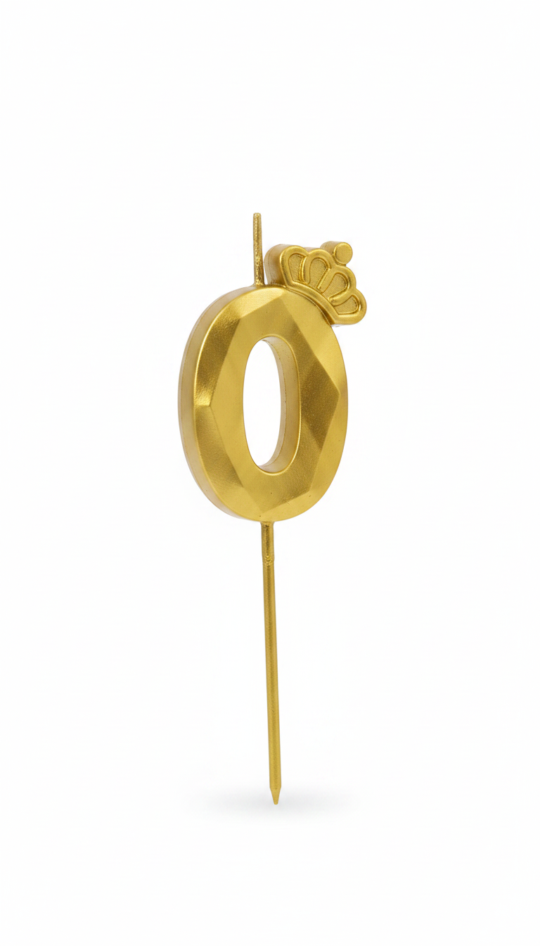 Happy Birthday Gold Number 0 Crown Candle