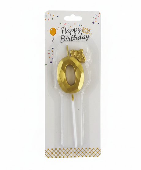 Happy Birthday Gold Number 0 Crown Candle