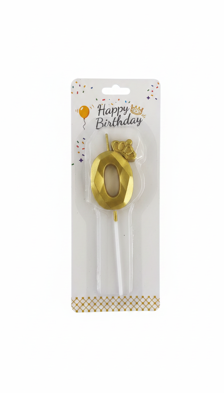 Happy Birthday Gold Number 0 Crown Candle