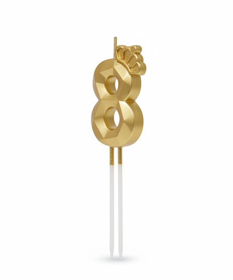Happy Birthday Golden Number 8 Crown Candle