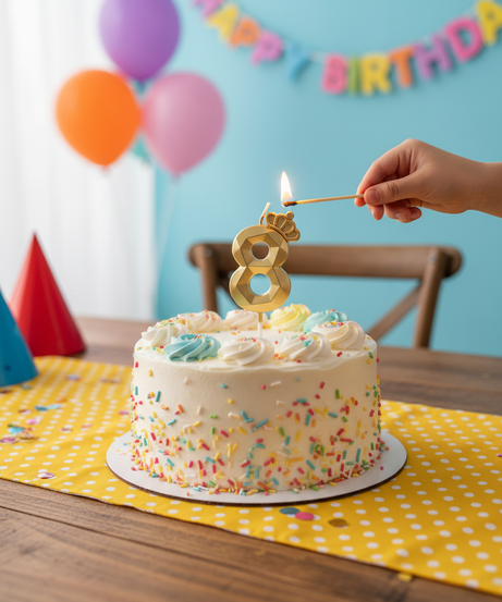 Happy Birthday Golden Number 8 Crown Candle