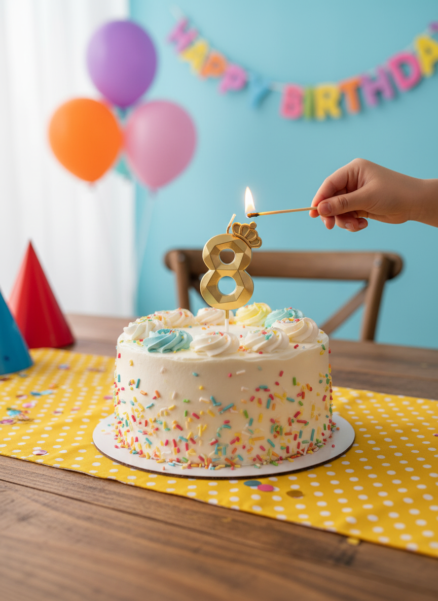 Happy Birthday Golden Number 8 Crown Candle