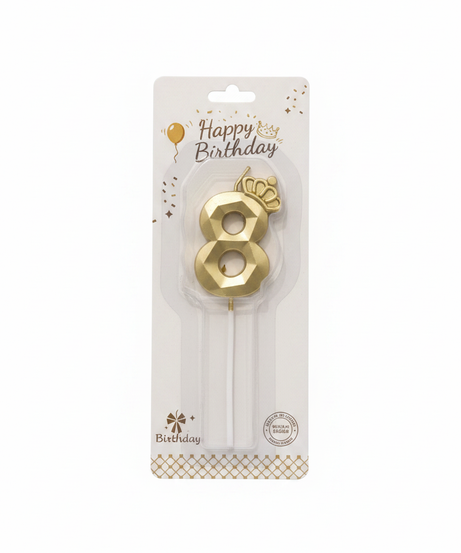 Happy Birthday Golden Number 8 Crown Candle