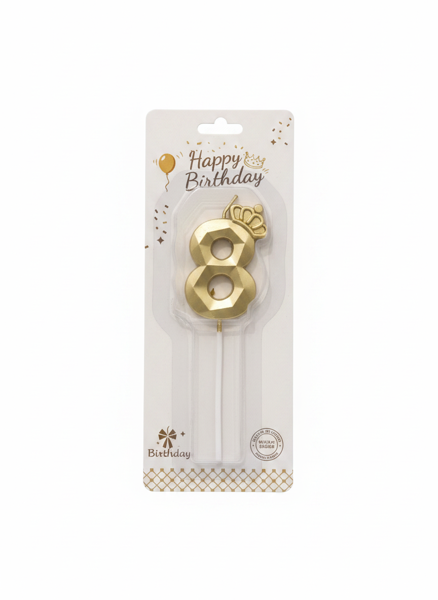Happy Birthday Golden Number 8 Crown Candle