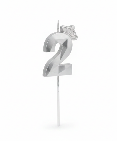 Happy Birthday Silver Crown Number 2 Candle