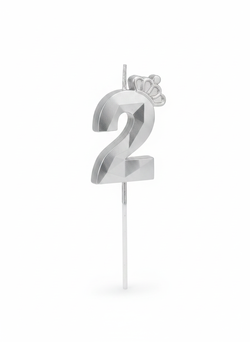 Happy Birthday Silver Crown Number 2 Candle