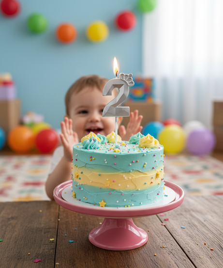 Happy Birthday Silver Crown Number 2 Candle