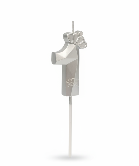 Happy Birthday Silver Number 1 Crown Candle