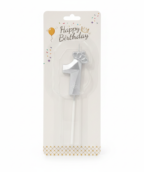 Happy Birthday Silver Number 1 Crown Candle