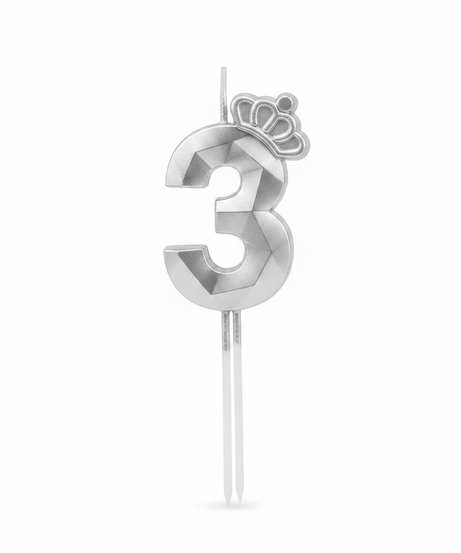 Happy Birthday Silver Number 3 Crown Candle