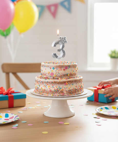 Happy Birthday Silver Number 3 Crown Candle