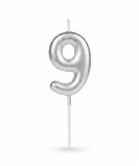 Happy Birthday Silver Number 9 Candle