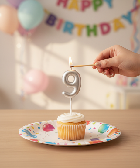 Happy Birthday Silver Number 9 Candle
