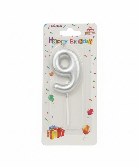 Happy Birthday Silver Number 9 Candle