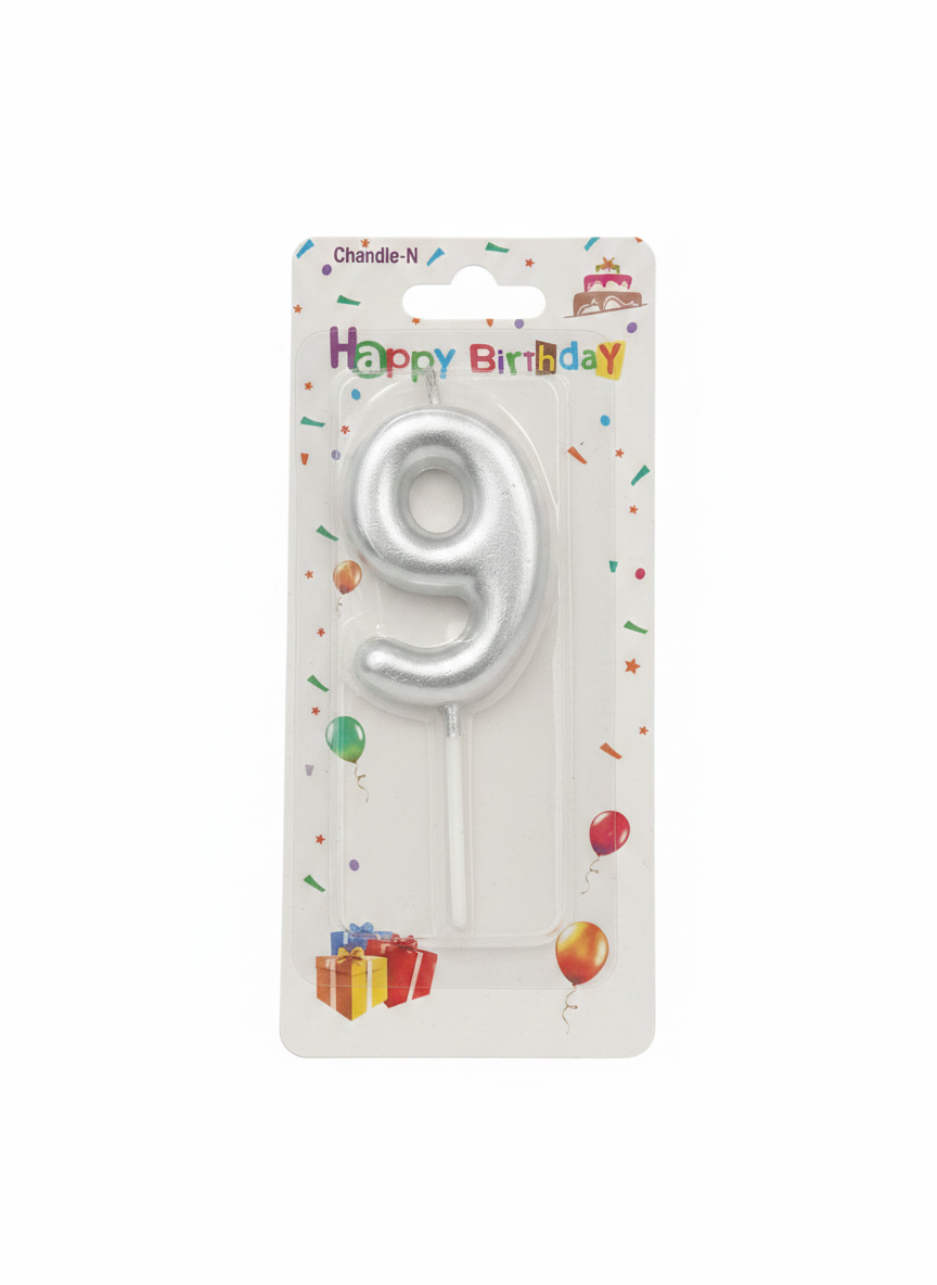 Happy Birthday Silver Number 9 Candle