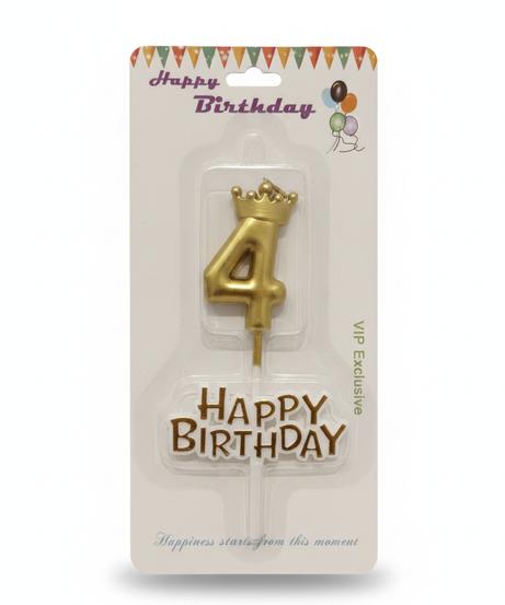 Happy Birthday Gold Number 4 Crown Candle & Topper Set