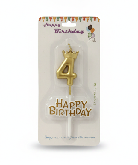 Happy Birthday Gold Number 4 Crown Candle & Topper Set