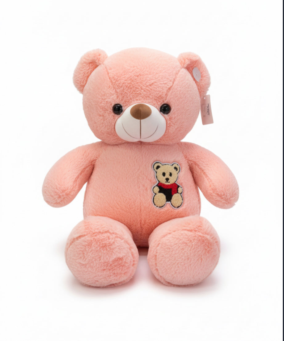 Large Pink Plush Teddy Bear with Embroidered Patch