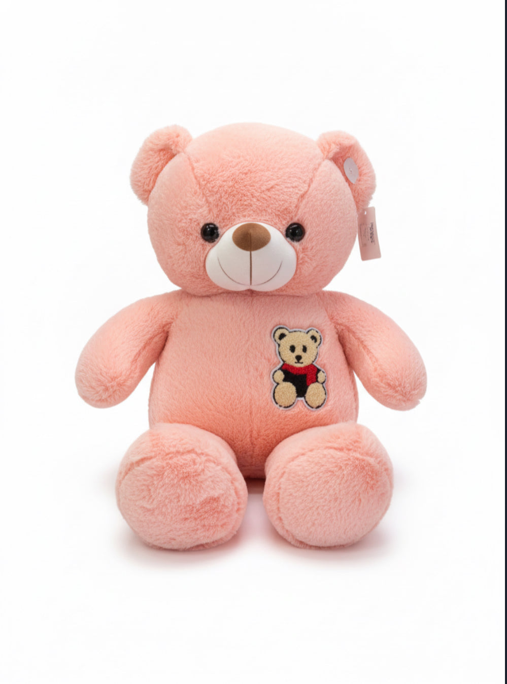 Large Pink Plush Teddy Bear with Embroidered Patch