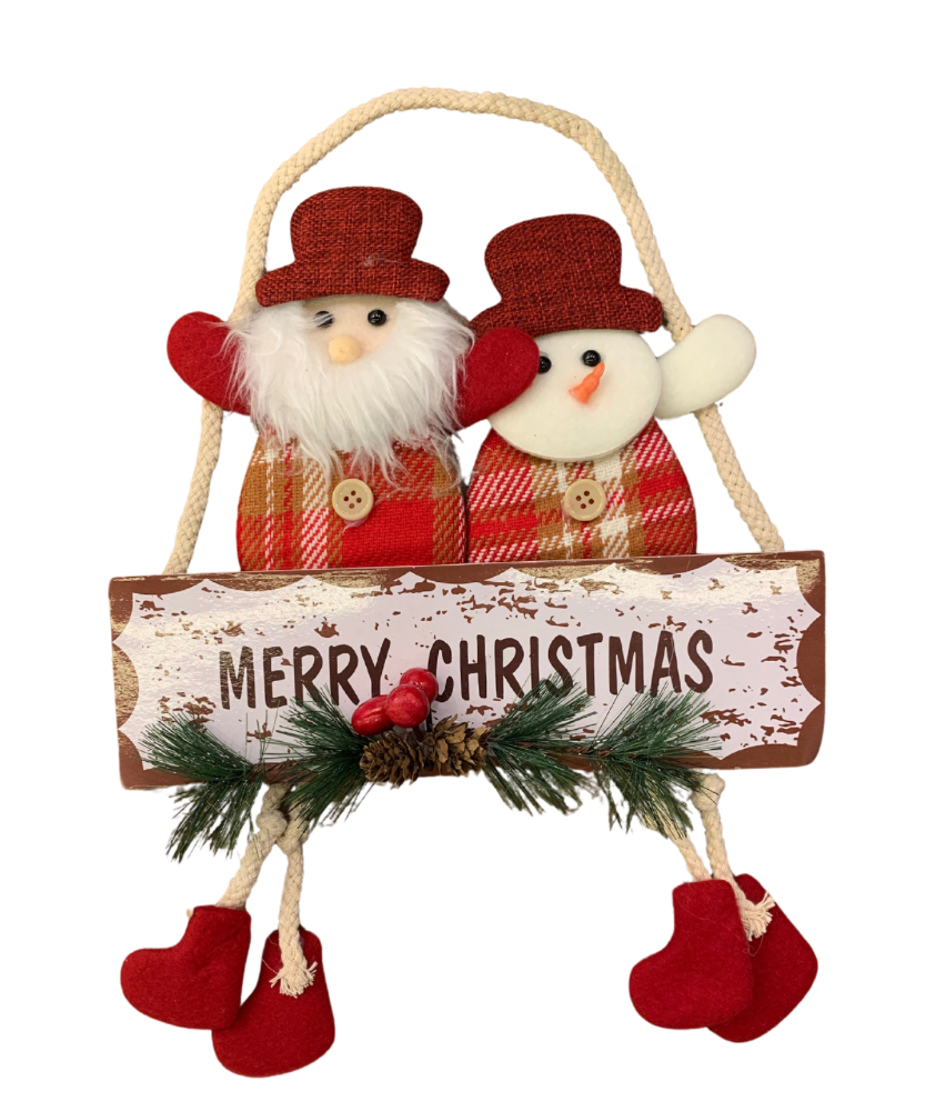 Merry Christmas Santa & Snowman Holiday Door Hanger