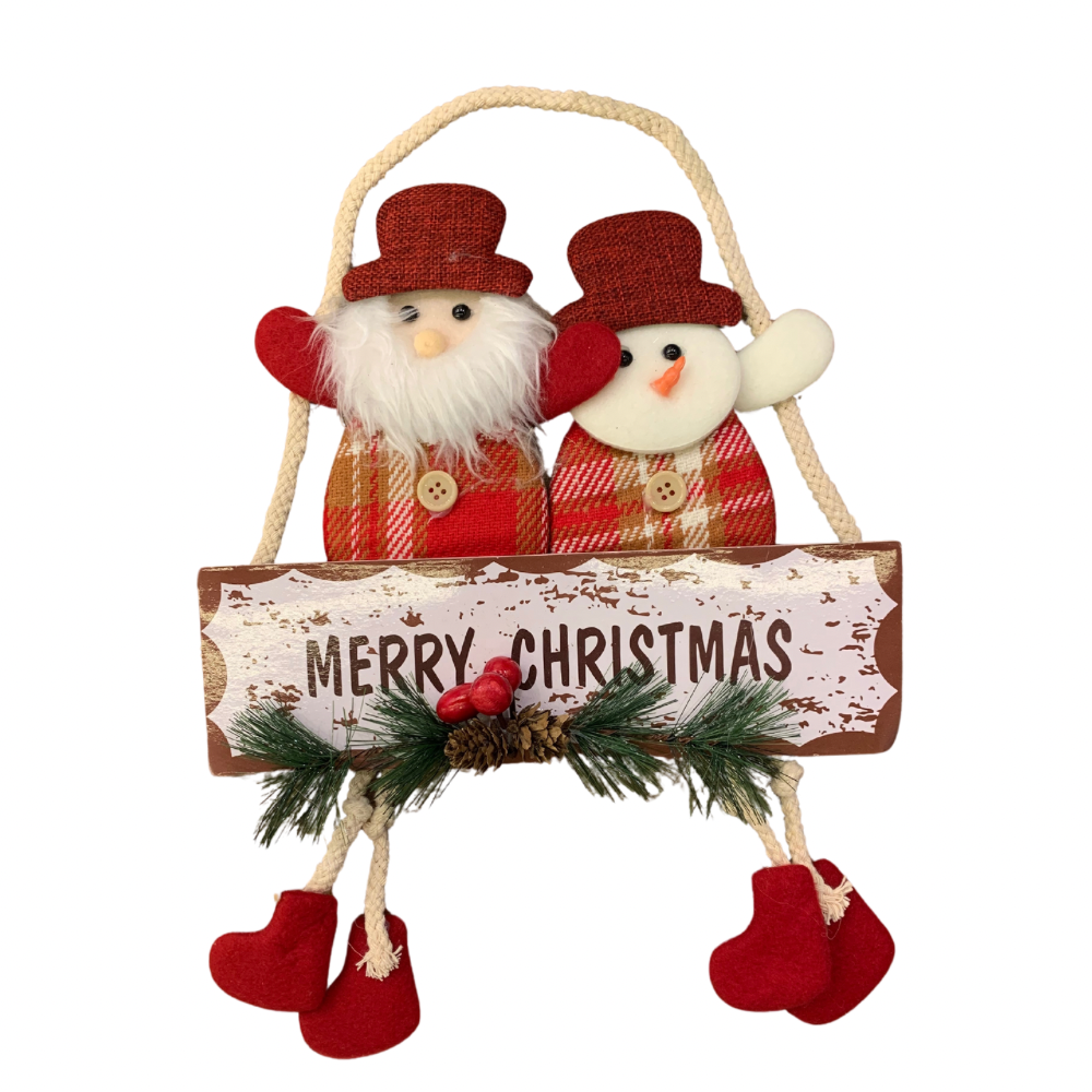 Merry Christmas Santa & Snowman Holiday Door Hanger