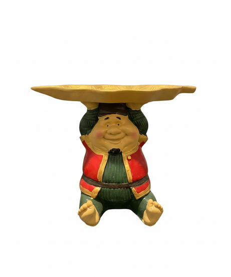 Jovial Gnome Figurine with Ornate Serving Tray