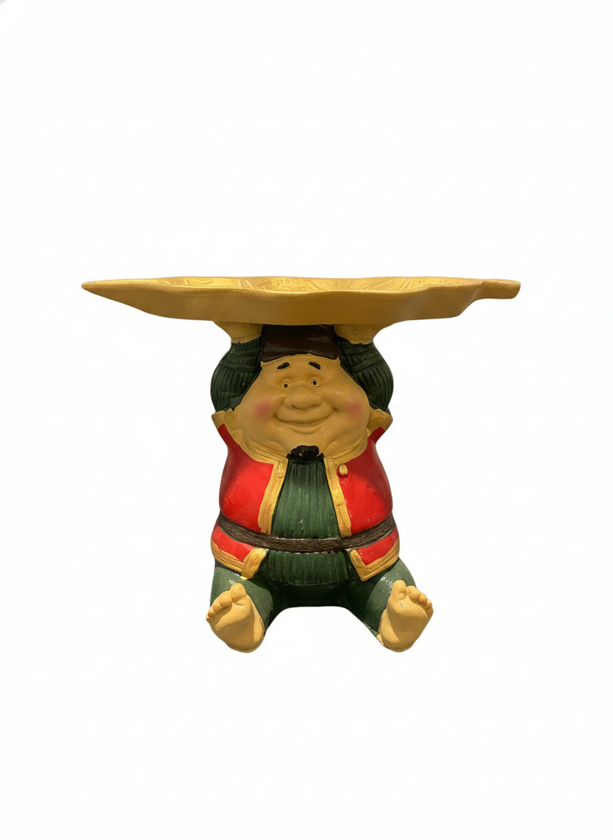 Jovial Gnome Figurine with Ornate Serving Tray