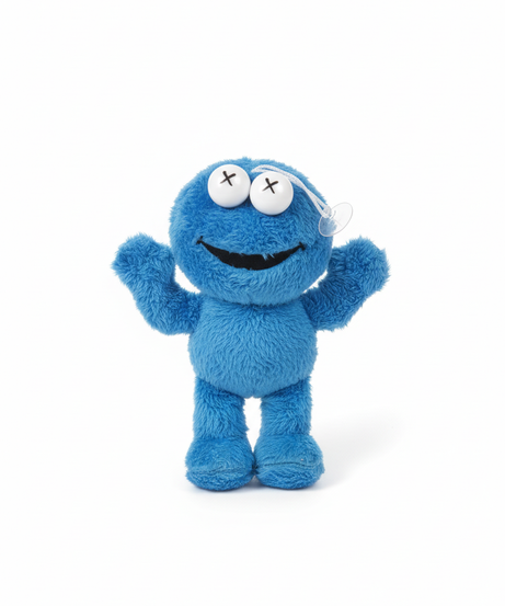 KAWS-Inspired Blue Fluffy Monster Plush Charm with Suction Cup 25 Cm