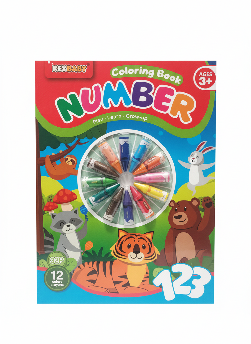 KEYBABY Coloring Book NUMBER 123 with Crayons