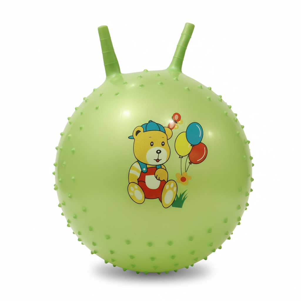 Kids' Green Bouncy Hopper Ball with Cartoon Bear