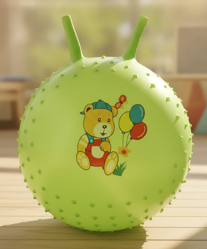 Kids' Green Bouncy Hopper Ball with Cartoon Bear