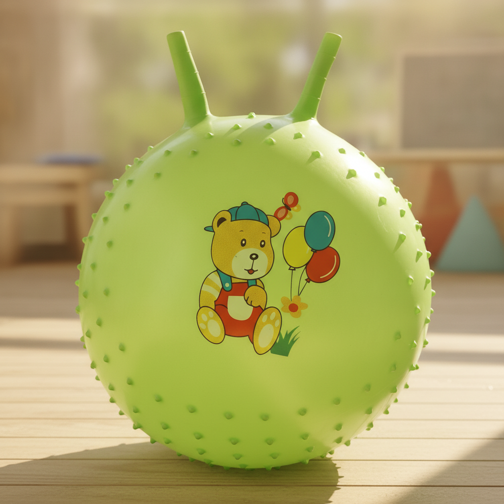 Kids' Green Bouncy Hopper Ball with Cartoon Bear