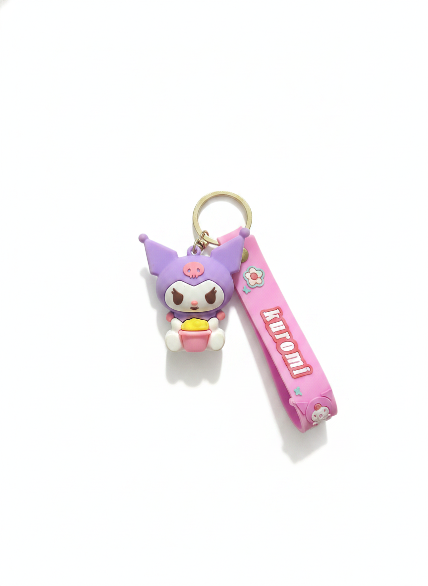 Kuromi Character Silicone Keychain with Wristlet Strap