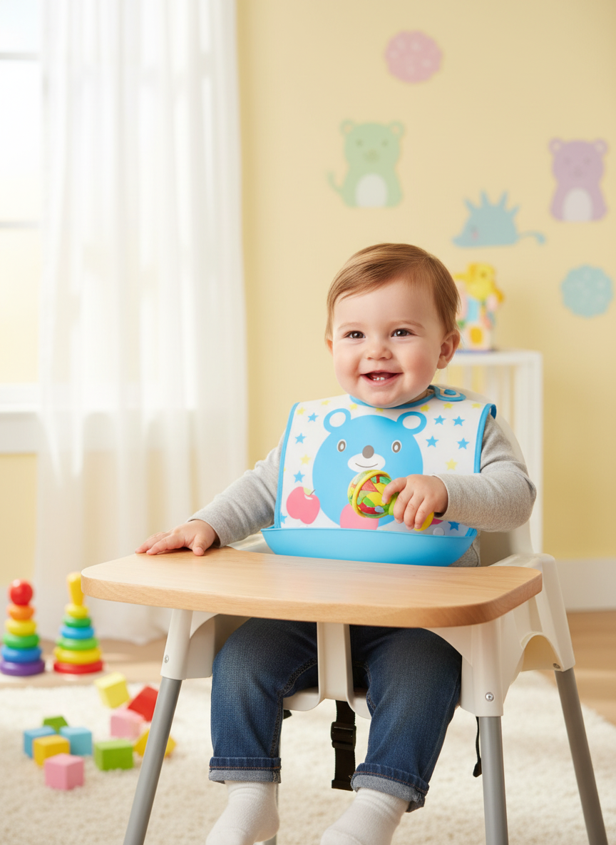LA FRUTA Cute Bear Baby Bib with Food Catcher