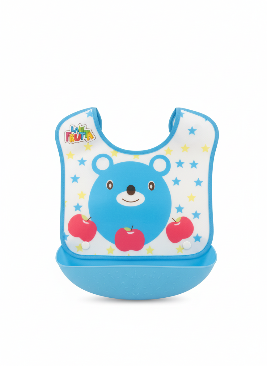 LA FRUTA Cute Bear Baby Bib with Food Catcher