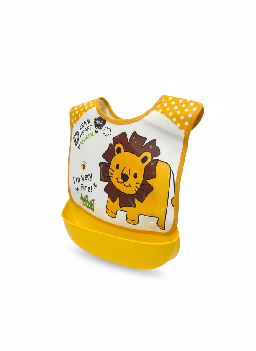 LA FRUTA Lion Character Baby Bib with Food Catcher