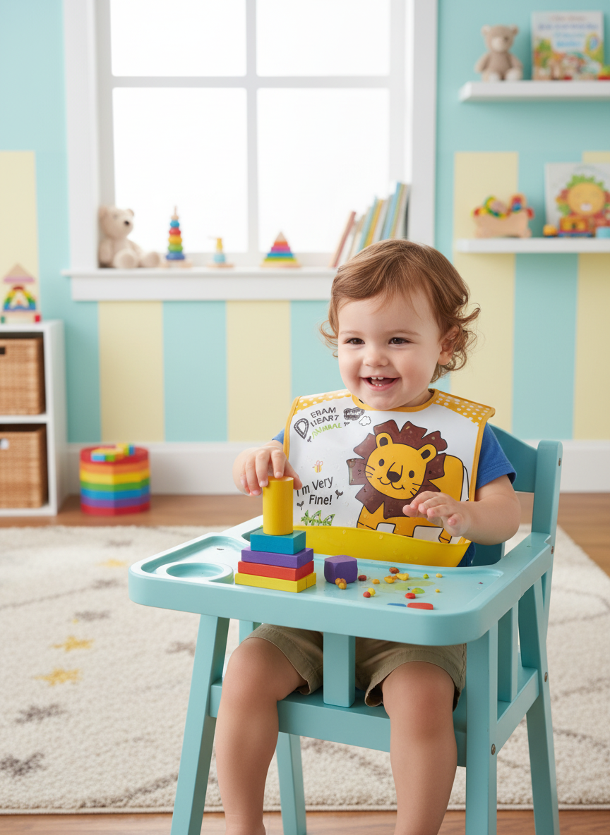 LA FRUTA Lion Character Baby Bib with Food Catcher