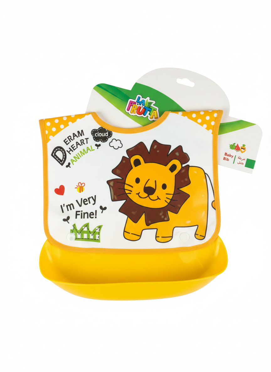 LA FRUTA Lion Character Baby Bib with Food Catcher