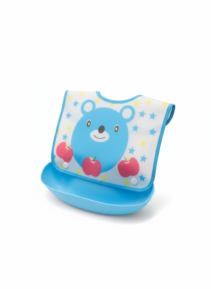 La Frutta Baby Silicone Bib with Food Catcher (Blue Bear Design)