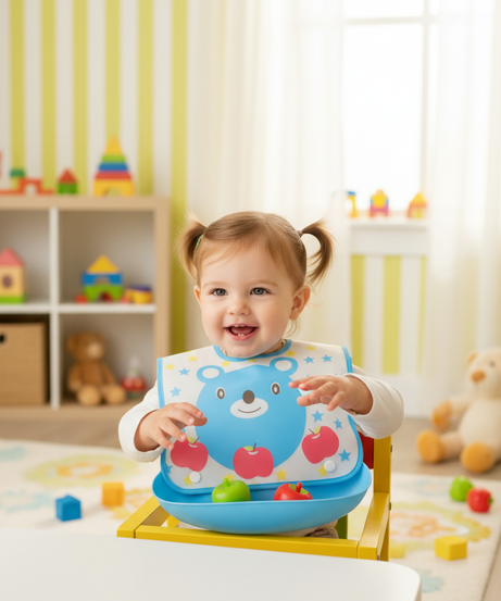 La Frutta Baby Silicone Bib with Food Catcher (Blue Bear Design)