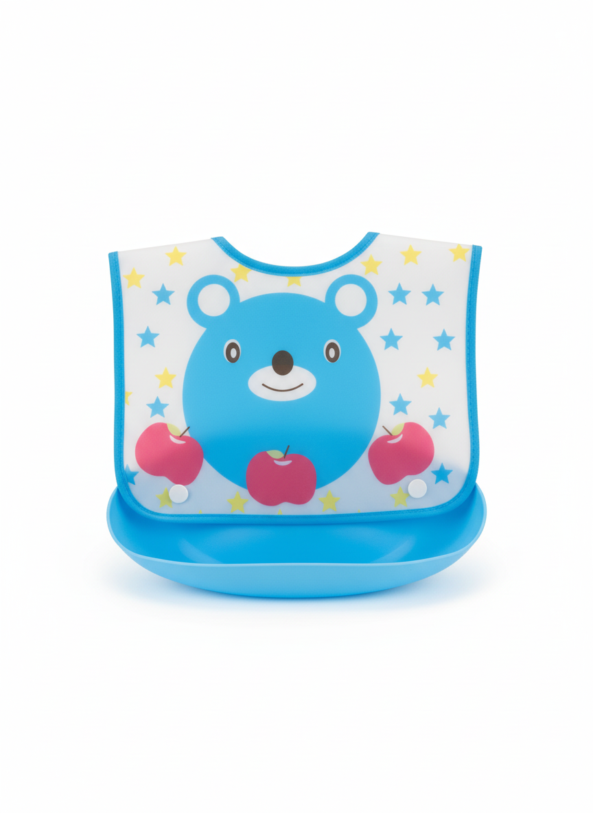 La Frutta Baby Silicone Bib with Food Catcher (Blue Bear Design)