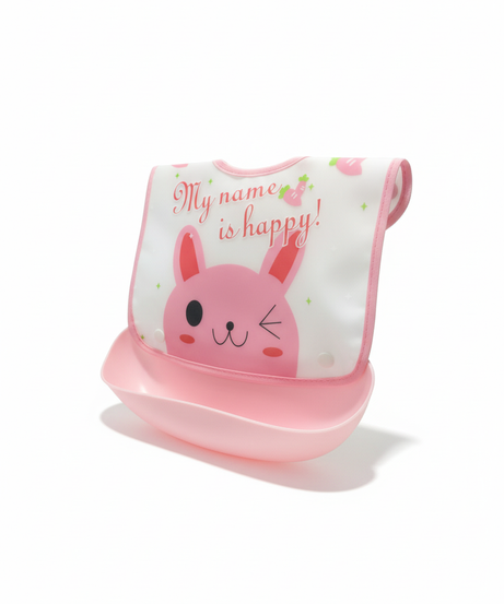 Lady Frutta "My Name Is Happy!" Baby Bib with Catch-All Pocket