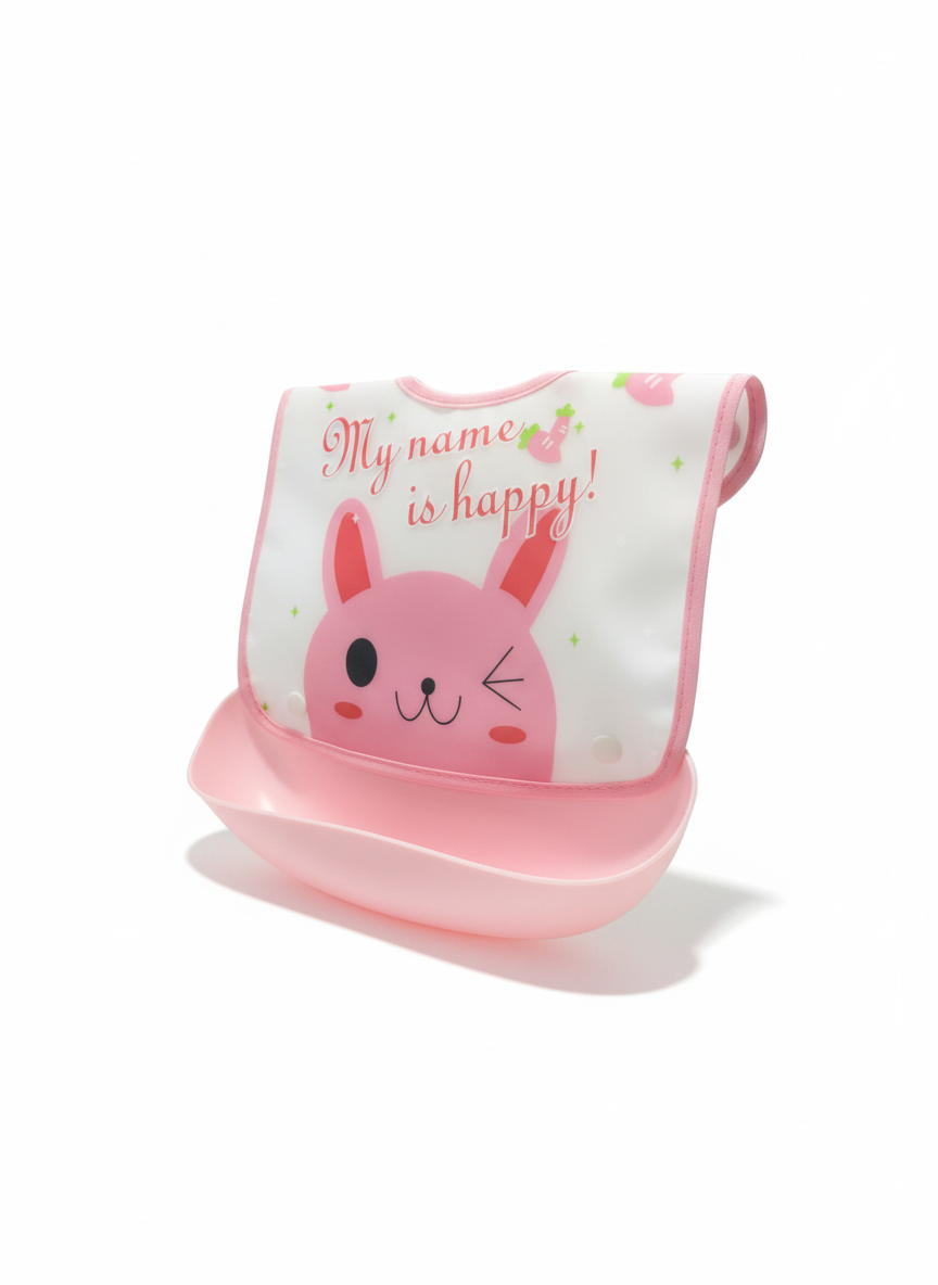 Lady Frutta "My Name Is Happy!" Baby Bib with Catch-All Pocket
