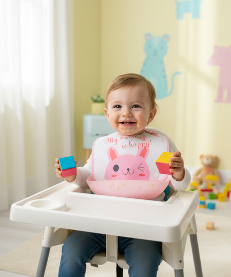 Lady Frutta "My Name Is Happy!" Baby Bib with Catch-All Pocket