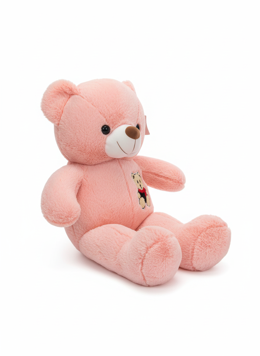 Large Pink Plush Teddy Bear with Embroidered Patch