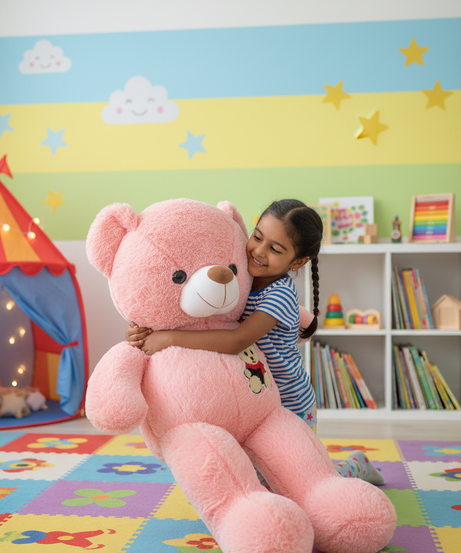 Large Pink Plush Teddy Bear with Embroidered Patch