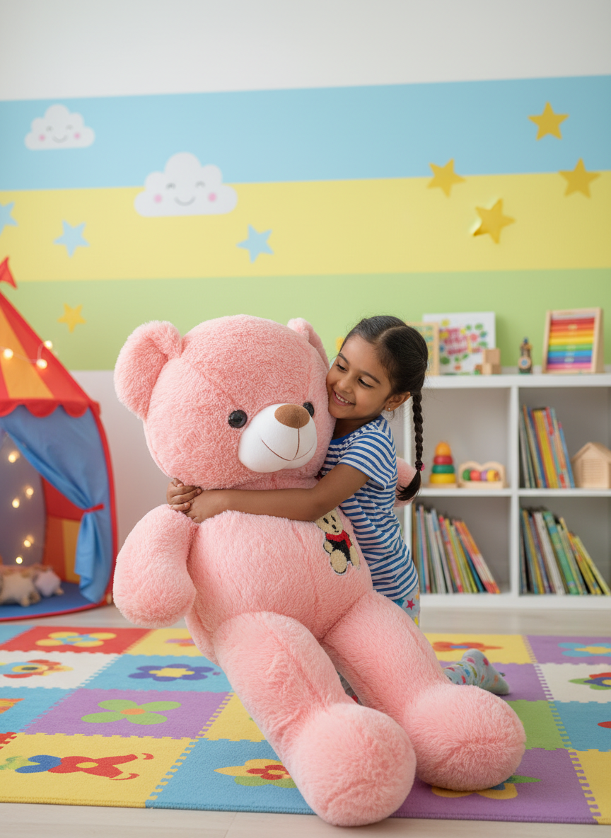 Large Pink Plush Teddy Bear with Embroidered Patch